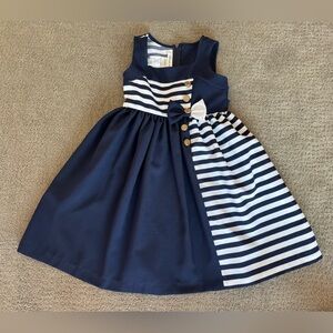 Bonnie Jean Navy and White Striped Nautical Dress with Bow Size 7